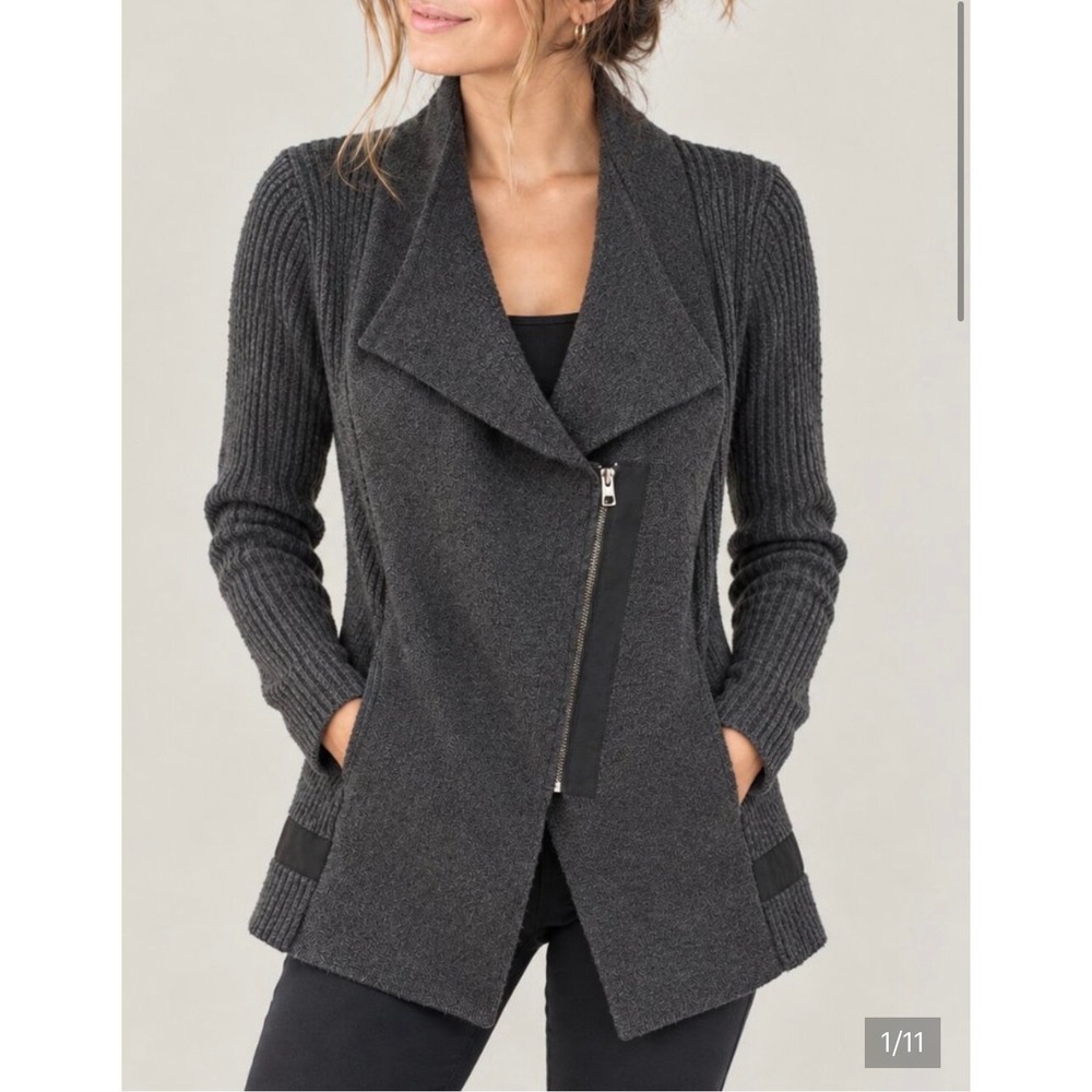 Athleta sentinel Zip Merino Wool Blend Cardigan Sweater Gray coastal euro summer